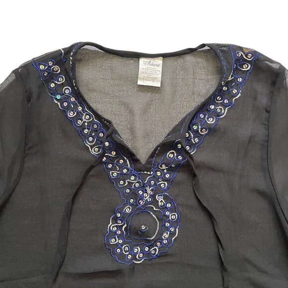Maharani Rayon Black Embroidery Beads Sequins Tunic Size M - Picture 4 of 7